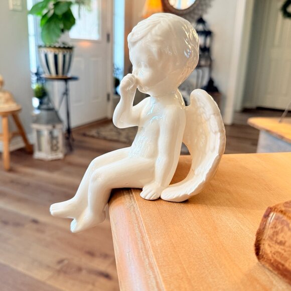 Vintage Shelf Sitting Thumb Sucking Angel Baby Cherub Sits Anywhere - Picture 11 of 16